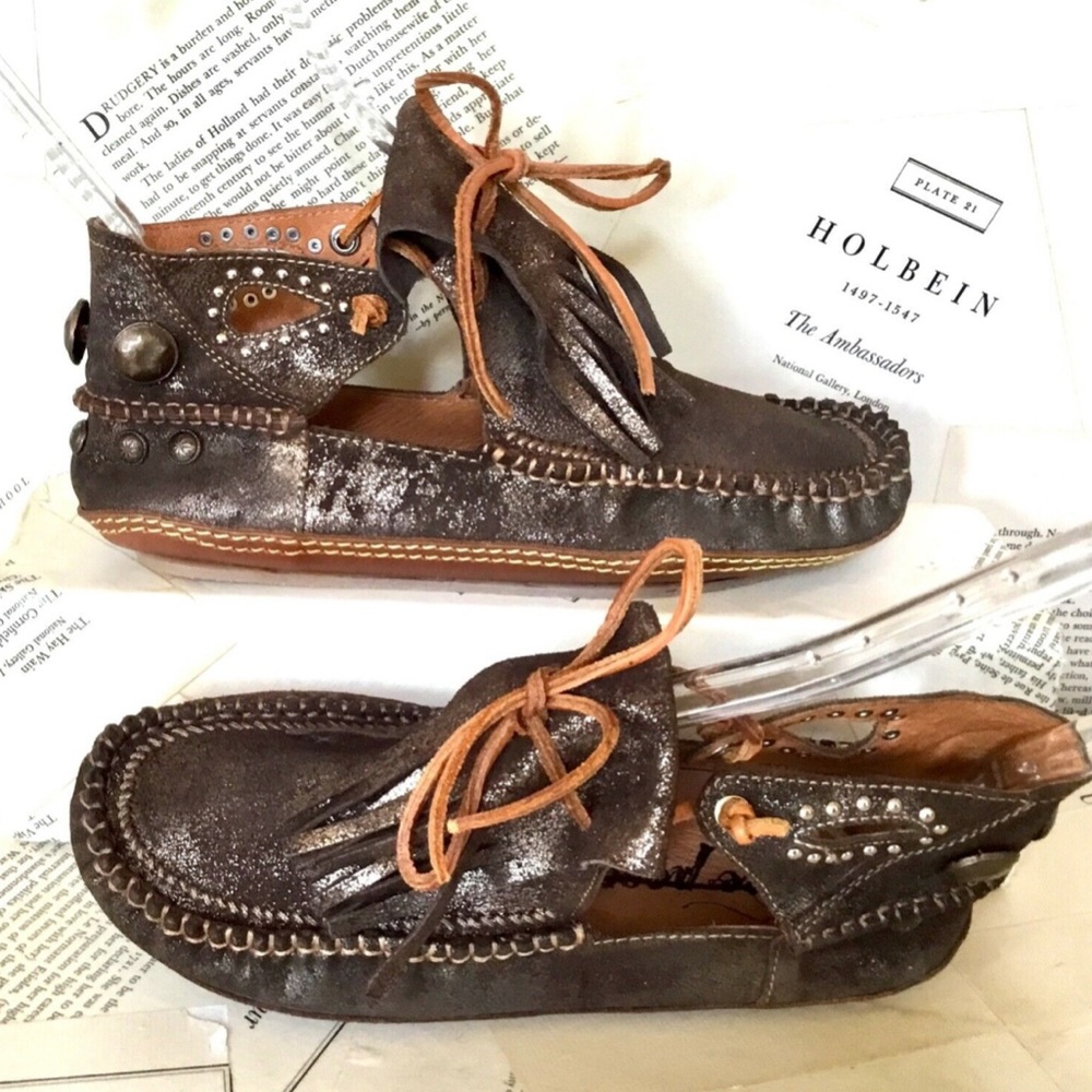 Free People Moccasin Brushed Metallic Studded36/6 - Picture 1 of 6